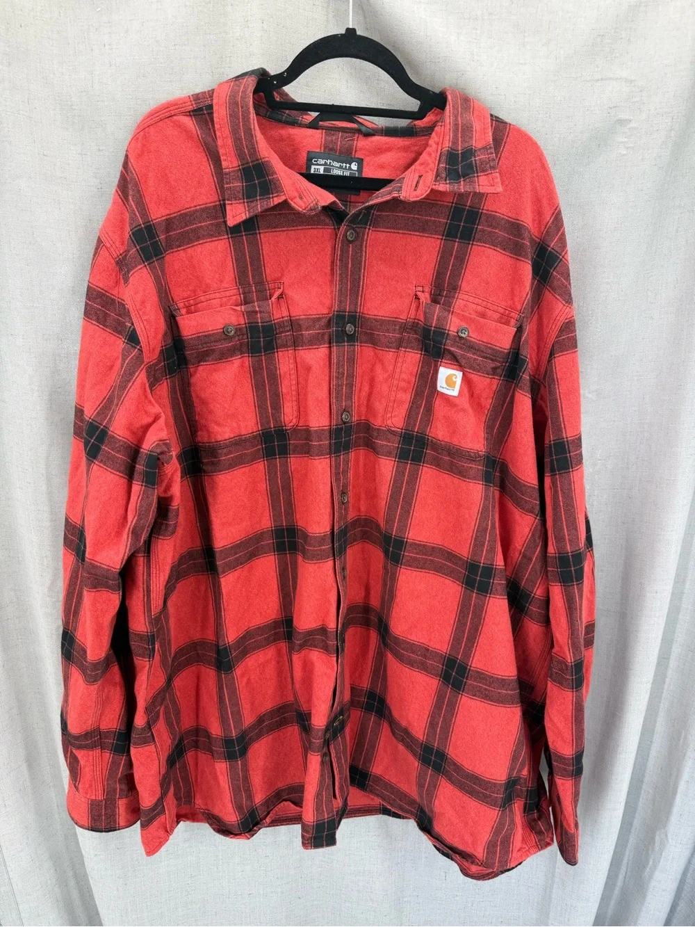 Carhartt Loose Fit Heavyweight Red Black Flannel L/S Plaid Shirt Men's 3XLT